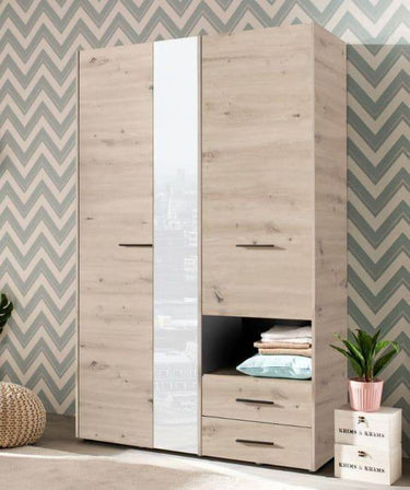 Limone Grey Oak Three-Door Wardrobe: Elegant Storage with Mirror for Modern Bedrooms - UK Luxury Furniture